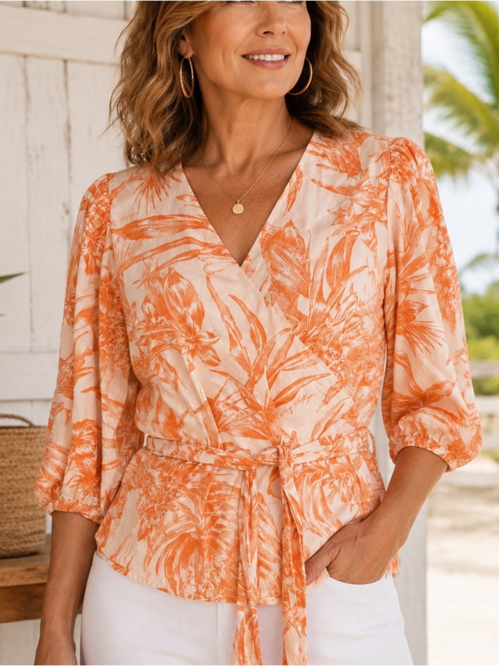 Tommy Hilfiger Tropical Print Wrap Blouse medium s1